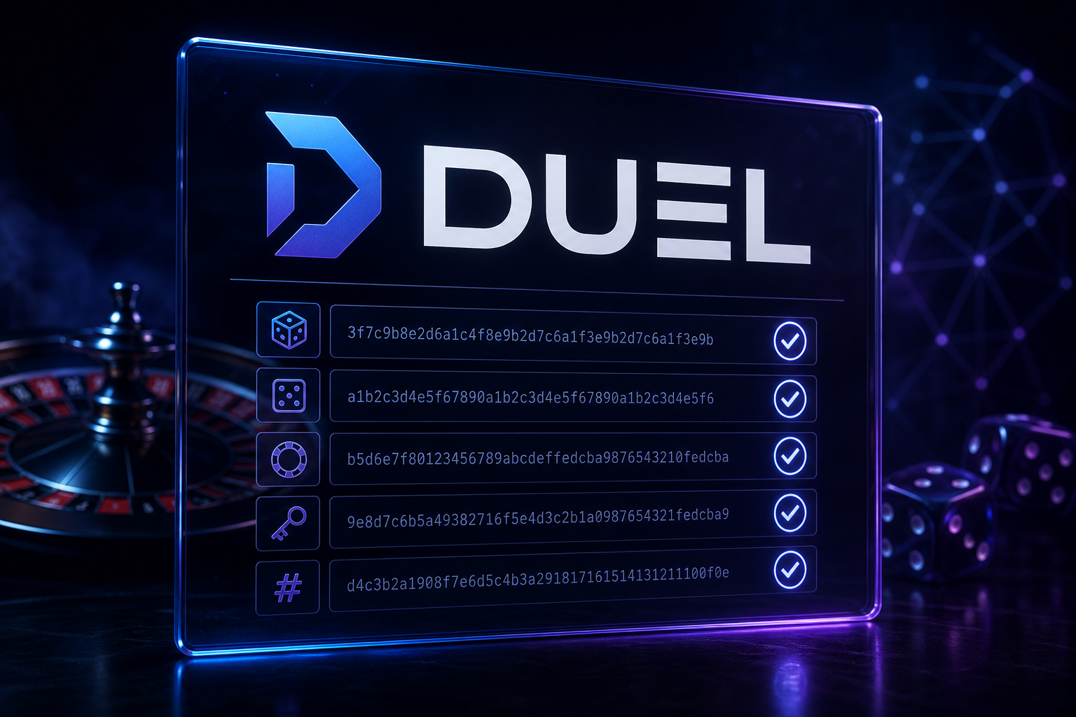 Duel-Logo mit nachweislich fairer Verifizierungstafel